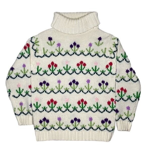 Fully Fashioned Hand Embroidered Floral Turtleneck Sweater: Size Medium - Picture 1 of 8